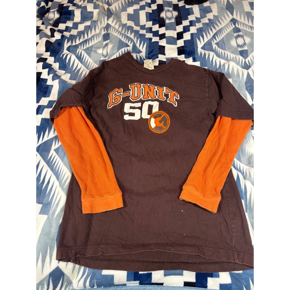 Vintage G-Unit 50 Cent Layered Long Sleeve T-Shirt Brown Orange XL Heavyweight